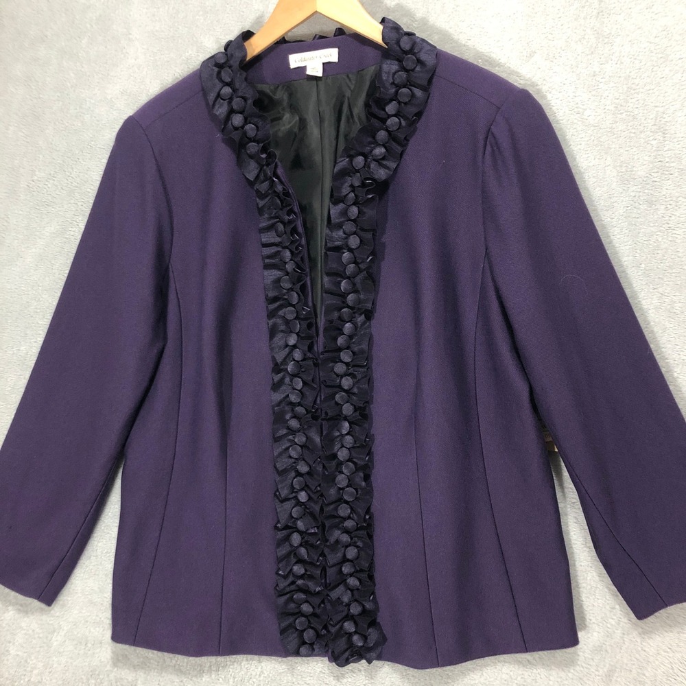 Coldwater Creek‎ Knit Jacket Trimmed Ruffle Button Front Purple Women's 18